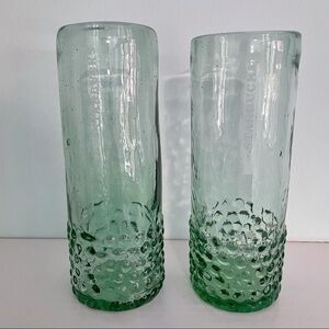 STARBUCKS Hand Blown Green RARE Tall Hobnail Glasses set of 2 limited edition